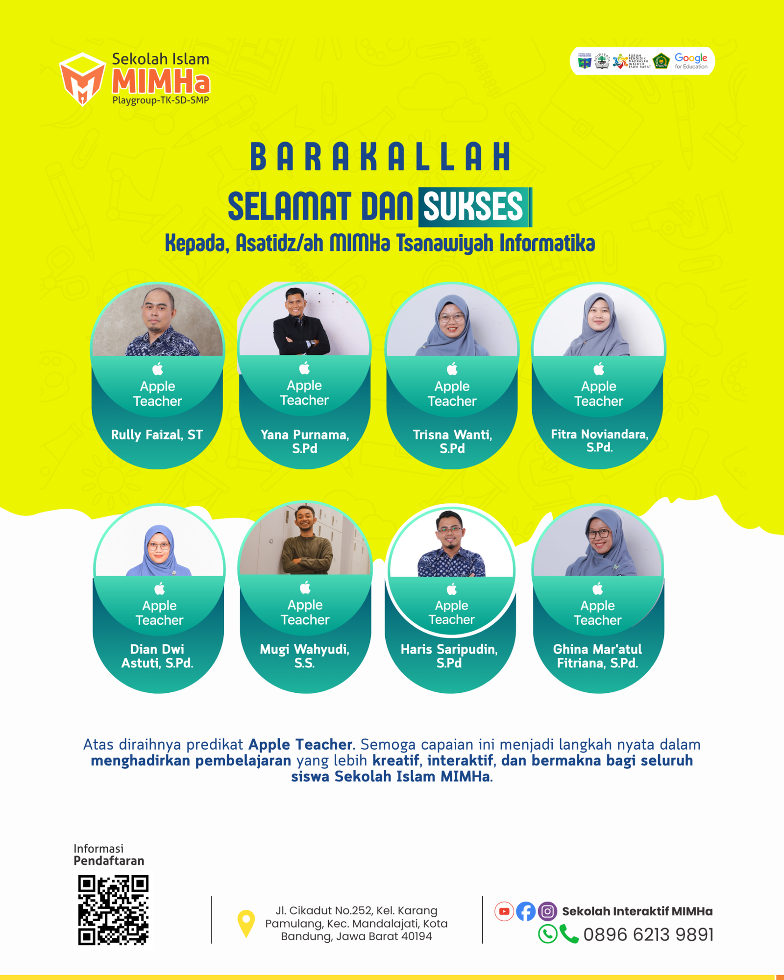 Delapan guru MTs Informatika MIMHa Bandung peraih predikat Apple Teacher.