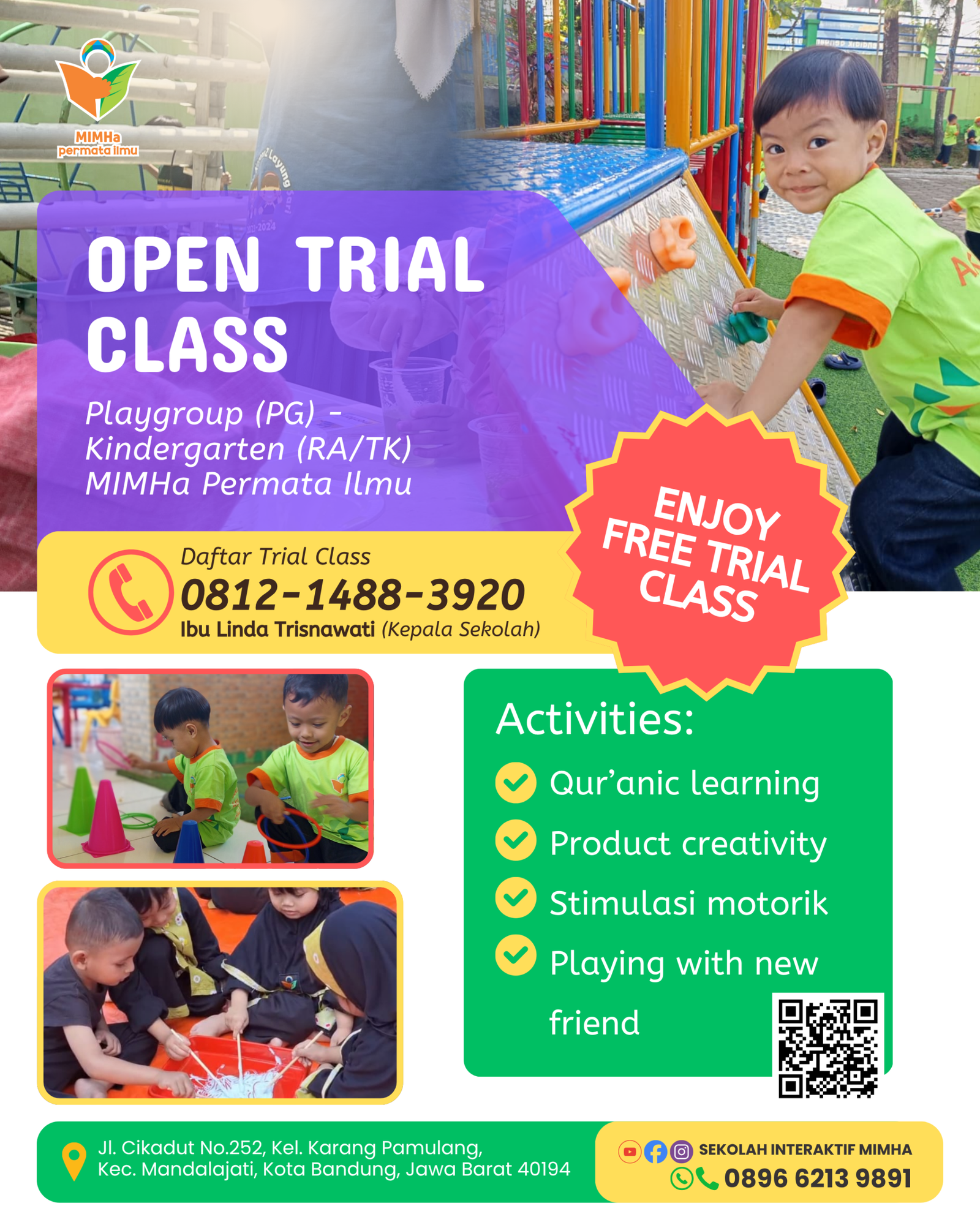 Flyer Free Open Trial Class PG RA TK MIMHa Permata Ilmu Bandung 2026.